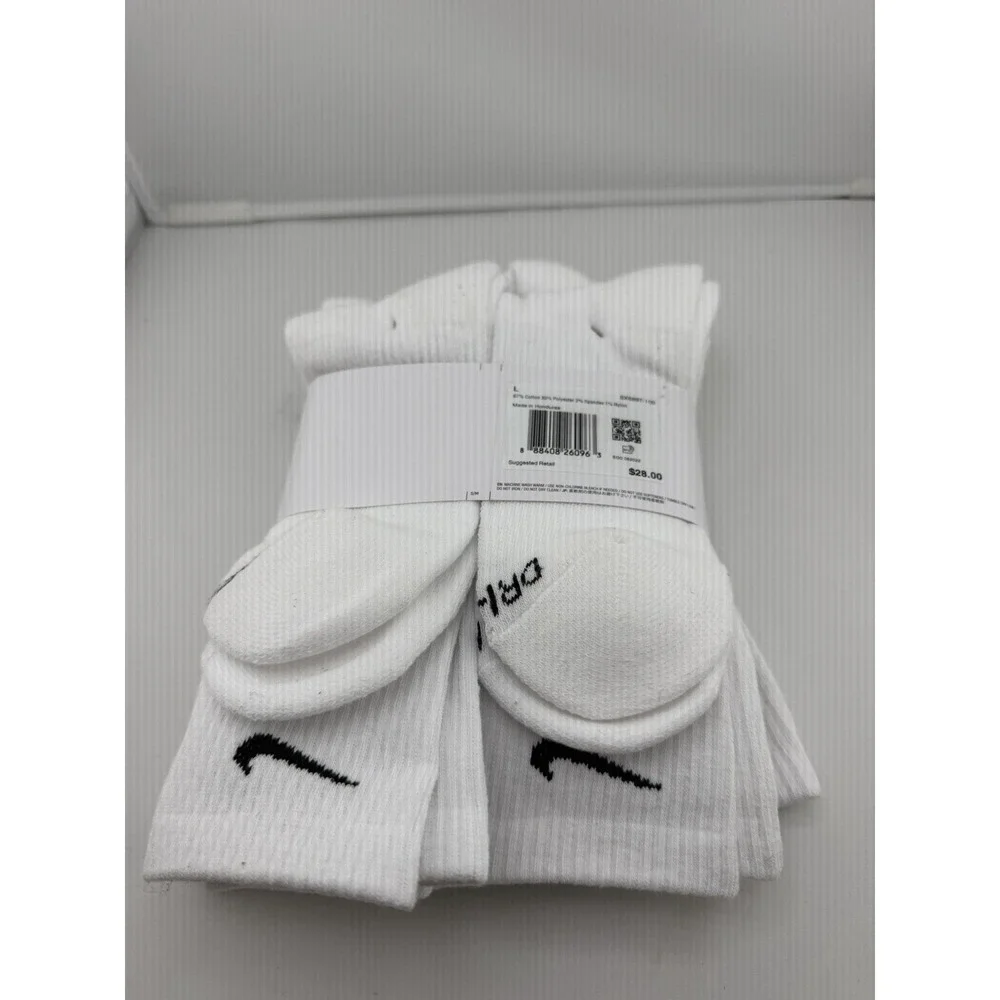 Nike Everyday Plus Cushioned Training Crew Socks 6 Pairs White Size L -AUTHENTIC